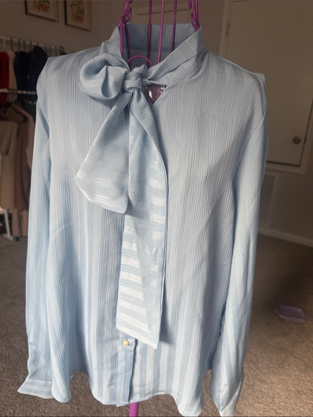 Dazy Light Blue Tie-Neck Women's Dress Shirt